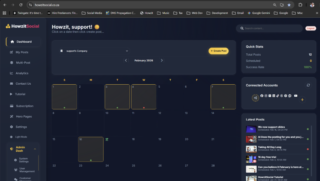 HowzitSocial Dashboard